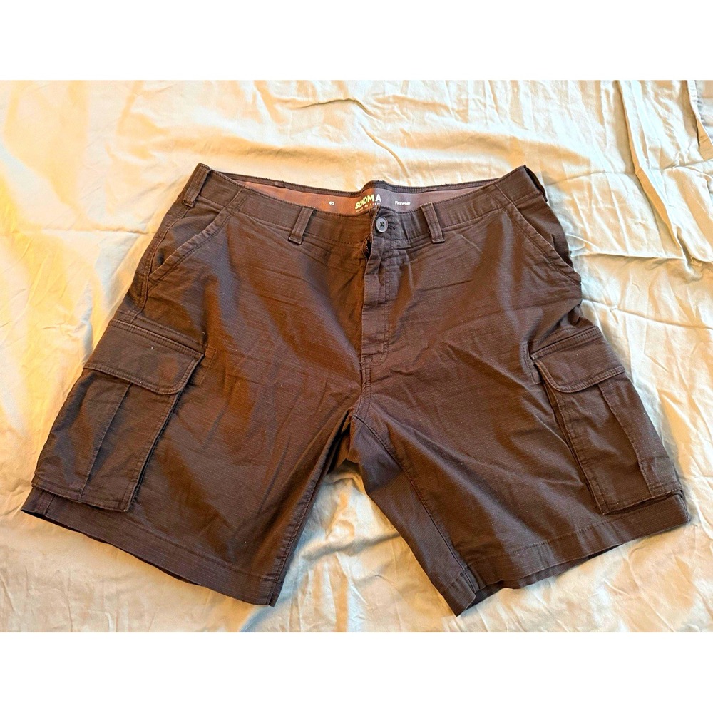 Sonoma Men's dark grey Cotton Canvas Cargo Shorts Flat Front Pockets Button